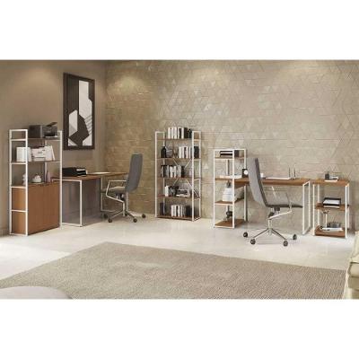 Escritório Completo Industrial 5 Peças sem Porta sem Gavetas MDF 72CM Branco Kappesberg com Estante