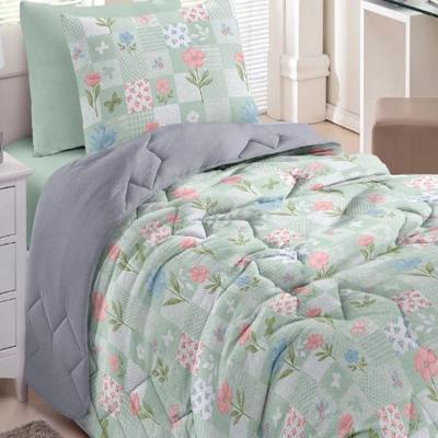 Edredom Serena Solteiro Malha 100% Algodão Estampado Cinza Buettner