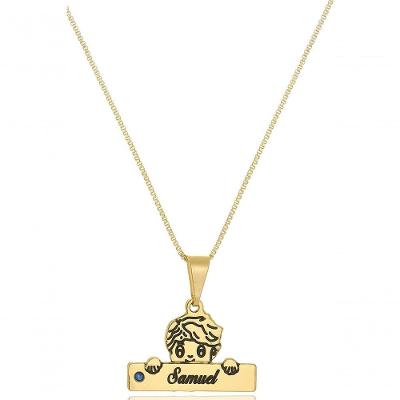 Colar Floratta Joias F027 Banhado em Ouro 18k Dourado com Plaquinha Personalizada Menino