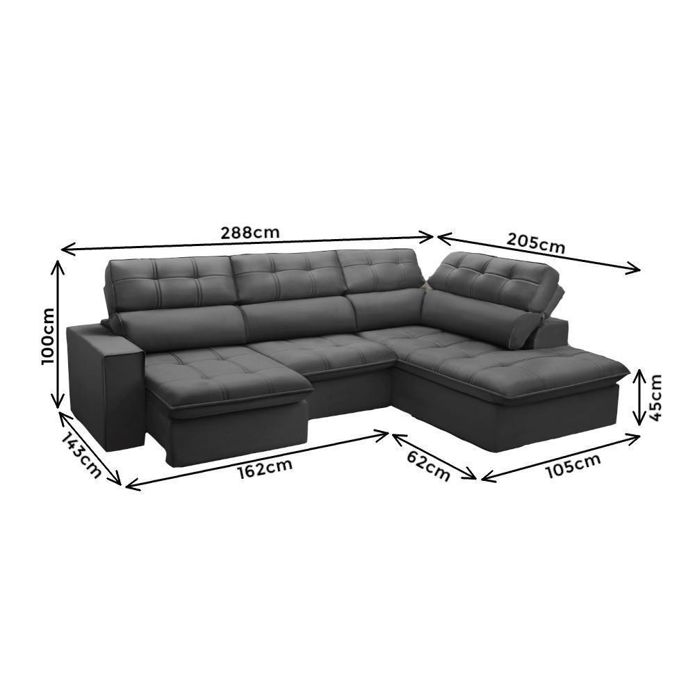 Sofá De Canto 4 Lugares Ret com Chaise Ferguile Bahamas Grafite - 3