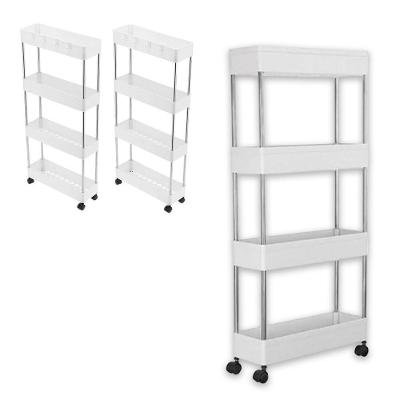 Carrinho Organizador SU-MANI 4 Prateleiras Polipropileno + Aço Inox Rodinhas 360o Multiuso Branco