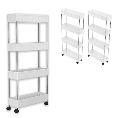 Carrinho Organizador SU-MANI 4 Prateleiras Polipropileno + Aço Inox Multiuso com Rodinhas Branco