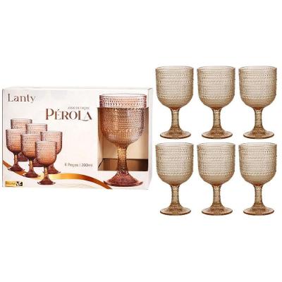 Jogo de Taças Pérola Ambar 6 Peças 390ml Textura em Pérolas Vidro Elegante para Bebidas Ke Home