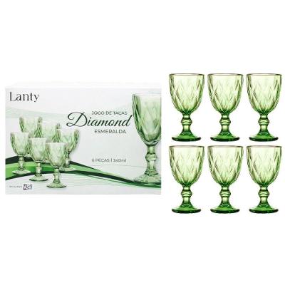 Jogo de Taças Diamond Esmeralda 6 Peças 340ml Vidro Elegante para Vinho Água Suco Verde Ke Home