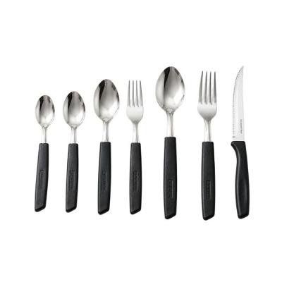 Jogo de Talheres New Caprese 42 Peças Aço Inox e Plástico com Cabo Preto Fratelli