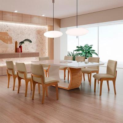Conjunto Sala de Jantar Bella 8 Lugares Tampo em Vidro Imbuia 220CM Moderna