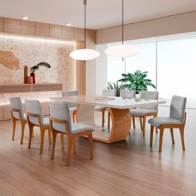 Conjunto Sala de Jantar Bella 8 Lugares Tampo em Vidro Imbuia 220CM Moderna