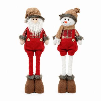 Conjunto Papai Noel e Boneco de Neve Retráteis Decorativo com Sistema Estica e Encolhe Xadrez