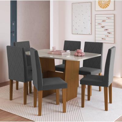 Conjunto de Mesa de Jantar Toquio 6 Lugares Tampo MDF Cadeiras Belize Veludo Off White Grafite 137CM
