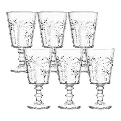 Jogo de Taças Trancoso para Água e Drinks em Vidro com Relevo de Coqueiros para Mesa Transparente