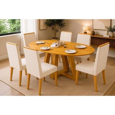 Conjunto de Mesa de Jantar Celeste + 6 Cadeiras 6 Lugares Tampo em MDF Neve 100CM DJ Móveis