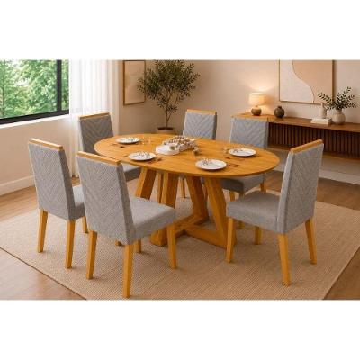 Conjunto de Mesa de Jantar Celeste 6 Lugares Tampo MDF Cadeiras Nara Estofadas Neblina 100CM DJ