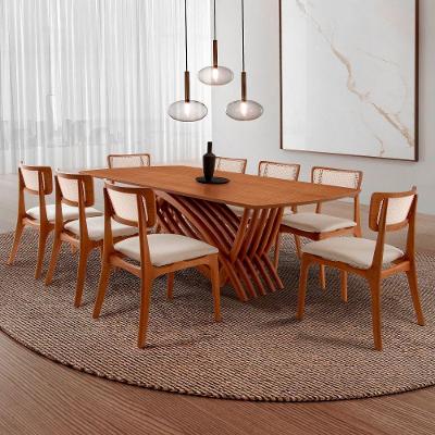 Conjunto de Jantar Venus 8 Lugares Tampo MDF Cadeiras Estofadas 220CM Moderna