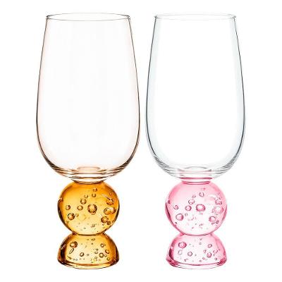 Jogo de Taça Bubble Esfera para Drinks Vidro Âmbar e Rosa para Mesa de Jantar Luxo BTC Decor 500ML