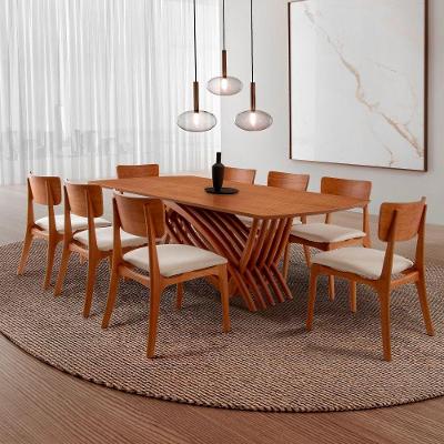 Conjunto de Jantar Venus 8 Lugares Tampo MDF Cadeiras Viena Gold Estofadas Imbuia 220CM Moderna
