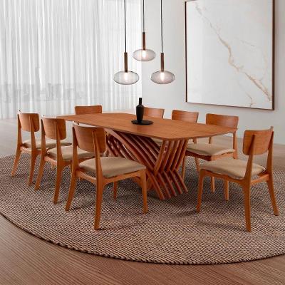 Conjunto de Jantar Venus 8 Lugares Tampo MDF Cadeiras Viena Gold Estofadas Imbuia 220CM Moderna