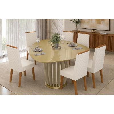 Conjunto de Jantar Tokyo+6 Cadeiras Nara 6 Lugares Tampo MDF com Vidro 136CM DJ Móveis