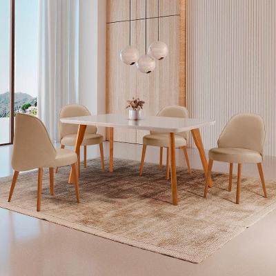 Conjunto de Jantar Malta 4 Lugares Tampo MDF com Vidro Imbuia 120CM Moderna