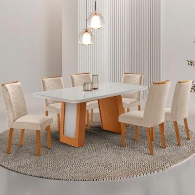 Conjunto de Jantar Carolina com Cadeiras Liz 6 Lugares Tampo MDF Vidro Off White 180CM Moderna