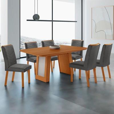 Conjunto de Jantar Carolina Laminado 6 Lugares Tampo MDF Cadeiras Estofadas Grafite 180CM Moderna