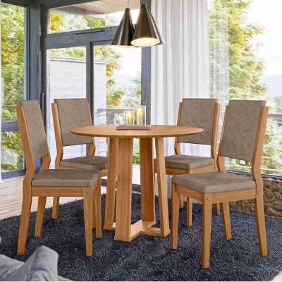 Conjunto de Jantar Isabela e 4 Cadeiras Carol 4 Lugares Tampo MDF Veludo Amadeirado 100CM New Ceval
