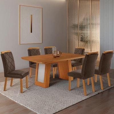 Conjunto de Jantar Carolina com 6 Cadeiras Melissa 6 Lugares Tampo em MDF Marrom Moderna
