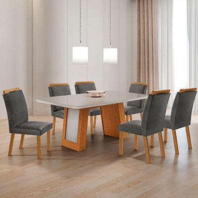 Conjunto de Jantar Carolina 6 Lugares Tampo em Vidro com Cadeiras Athenas Grafite Moderna