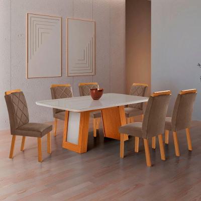 Conjunto de Jantar Carolina 6 Lugares com Cadeiras Melissa em Veludo Creme 180CM Moderna