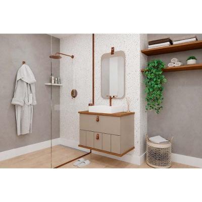 Conjunto de Banheiro Milano-Monet 80cm com 1 Porta 1 Gaveta MDF Café MGM