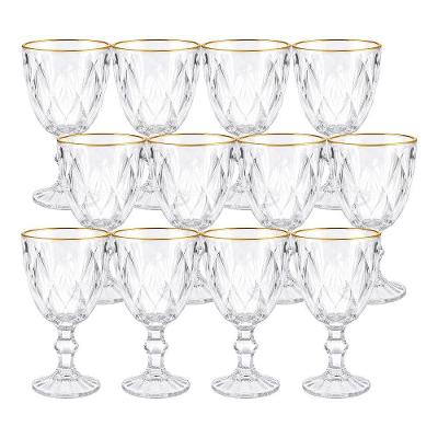 Jogo 12 Taças Diamond com Borda Dourada Vidro Transparente 320ML Haüskraft Premium
