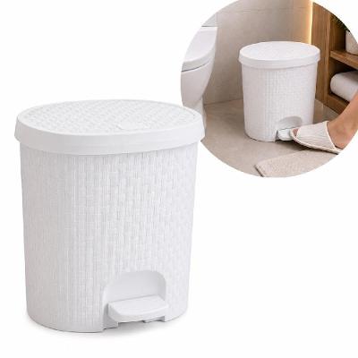Lixeira Rattan 6L Plastico com Pedal Acionamento sem Maos Multiuso Banheiro Lavabo Branca