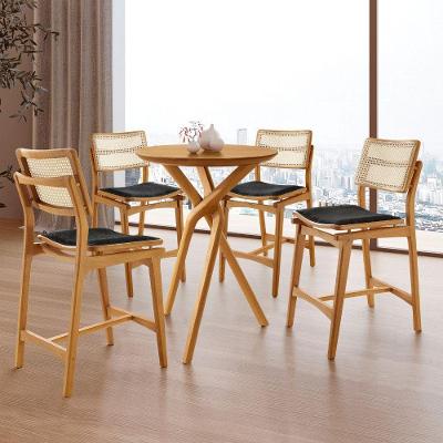 Conjunto Bistrô Ballare 4 Lugares Tampo MDF Banquetas Eva Estofadas Preto 60CM Moderna