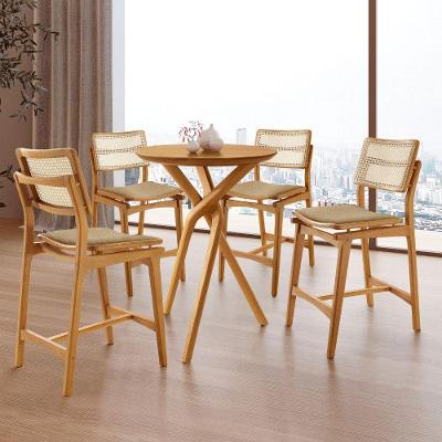 Conjunto Bistrô Ballare 4 Banquetas Tampo MDF Estofado Rattan Imbuia 60CM Moderna