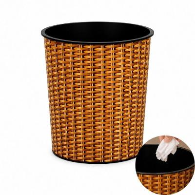 Lixeira Label Three Rattan 8L Plástico Manual Estilo Madeira Multiuso Amadeirado Banheiro
