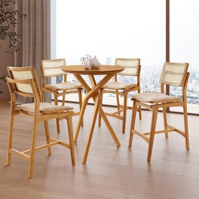 Conjunto Bistrô Ballare 4 Banquetas Tampo em MDF Assento Estofado Imbuia 60CM Moderna