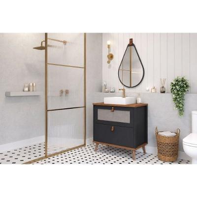 Gabinete Banheiro c-Espelho Vêneto Gota 1 Porta MDF 80CM Titânio MGM