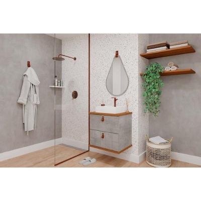 Conjunto Banheiro Milano Gabinete Suspenso Espelho Gota 60CM Cimento MGM