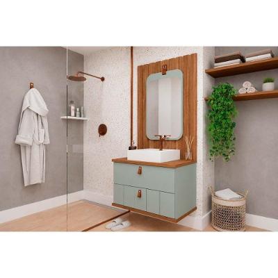 Conjunto Banheiro Milano com Espelho Monet 80cm 1 Porta 1 Gaveta MDF Pistache MGM