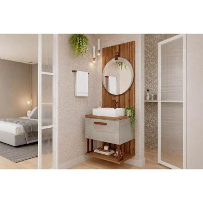 Conjunto Banheiro Duna C- Espelho Lua 1 Porta 1 Prateleira MDF 60CM Cinza MGM