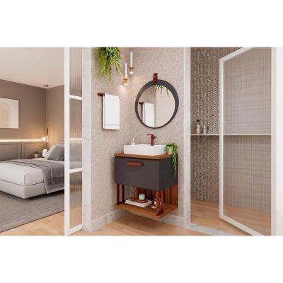 Conjunto Banheiro Gabinete Duna c-Cuba 60cm 1 Porta 1 Prateleira MDF Titânio MGM