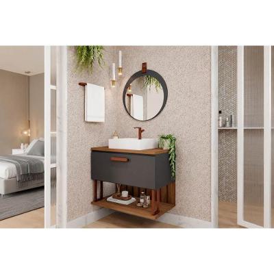 Conjunto Banheiro Gabinete Duna c-Cuba 80cm 1 Porta 1 Prateleira MDF 80CM Titânio MGM