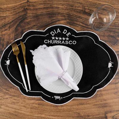 Kit Jogo Americano Dia de Churrasco Poliéster 6 Peças Bege com Guardanapos Casa Scarpa