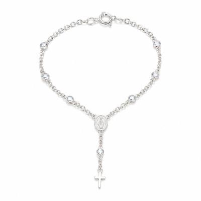 Pulseira Atraktiva Jóias Terço de Mão Cristal Prata 925 19CM Feminino
