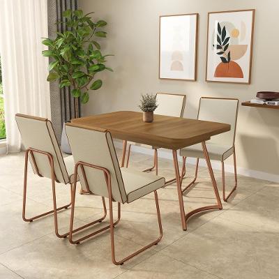 Conjunto Sala de Jantar Peonia 4 Lugares Tampo MDP Cadeiras Tecidos Premium Rosê 130CM Móveis