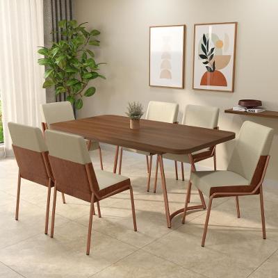 Conjunto Sala de Jantar Melbourne 6 Lugares Tampo MDP Estrutura Aço Rosê 170CM Móveis Carraro
