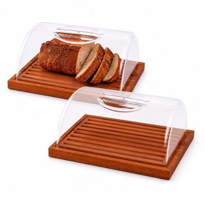 Porta Pão Essence com Tampa Transparente Madeira Maciça Função Migalheira para Cozinha Amadeirado