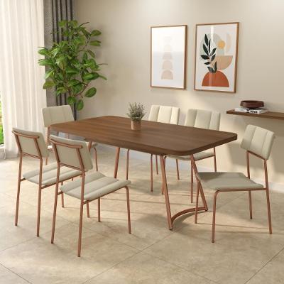 Conjunto Sala de Jantar Flor de Lis 6 Lugares Tampo em MDP Rosê 170CM Móveis Carraro