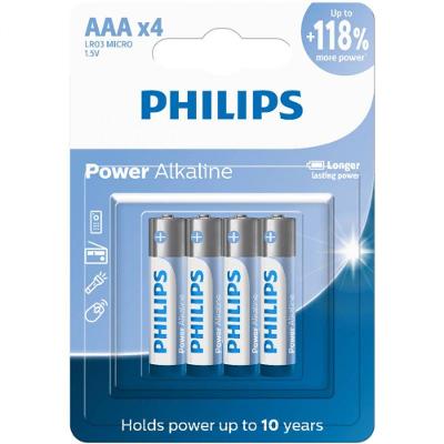 Pilhas Alcalinas AAA Philips LR03P4B-59 Alta Duração 118% Mais Energia