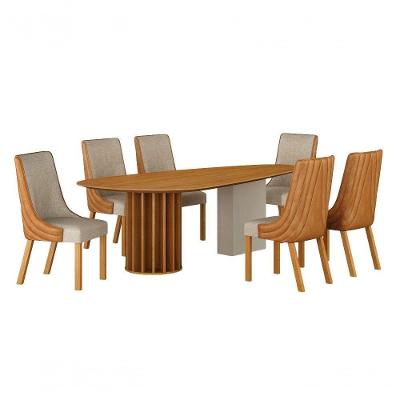 Conjunto Sala de Jantar Belle 6 Lugares Tampo MDF Cadeiras Estofadas 200CM Leifer Móveis