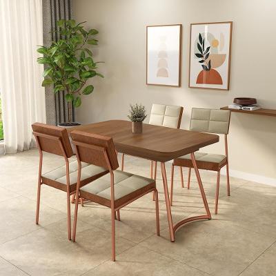 Conjunto Sala de Jantar Belle 4 Lugares Tampo MDP Rosê 130CM Móveis Carraro